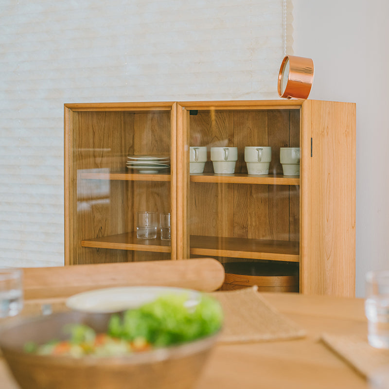 Modern 2 Door Dining Server 43.5"H Pine Solid Wood Sideboard with Glass Door Clearhalo 'buffet_sideboard' 'Buffets & Sideboards' 'furn' 'furn_buffet_sideboard' 'Furniture' 'Kitchen & Dining Furniture' 6295478
