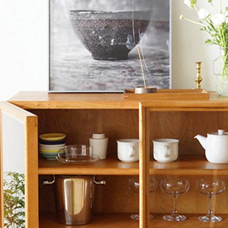 Modern 2 Door Dining Server 43.5"H Pine Solid Wood Sideboard with Glass Door Clearhalo 'buffet_sideboard' 'Buffets & Sideboards' 'furn' 'furn_buffet_sideboard' 'Furniture' 'Kitchen & Dining Furniture' 6295480