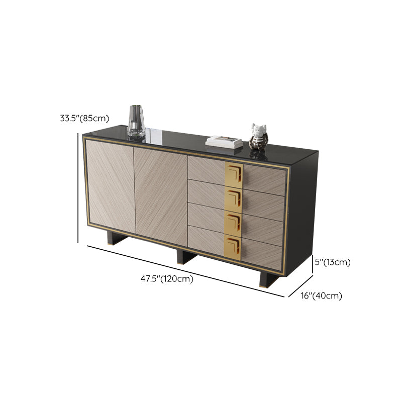 Credenza di sideboard nera glam di credenza a 4 cassetti con 2 porte per soggiorno