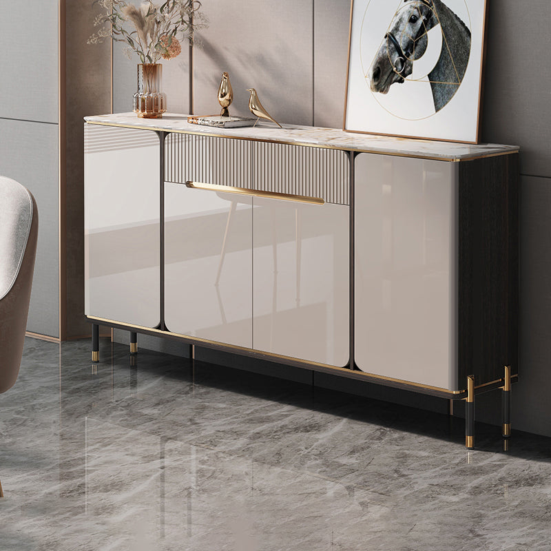 White Top Glam Buffet Sideboard Mirrored Cabinets 2-Drawer Dining Buffet 47"L x 14"W x 37"H Clearhalo 'buffet_sideboard' 'Buffets & Sideboards' 'furn' 'furn_buffet_sideboard' 'Furniture' 'Kitchen & Dining Furniture' 6295533