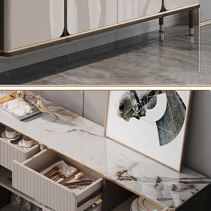 White Top Glam Buffet Sideboard Mirrored Cabinets 2-Drawer Dining Buffet Clearhalo 'buffet_sideboard' 'Buffets & Sideboards' 'furn' 'furn_buffet_sideboard' 'Furniture' 'Kitchen & Dining Furniture' 6295538