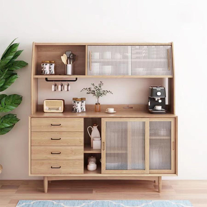 Moderno tavolo a buffet in legno in legno in pino a 4 cassetti con porta di vetro