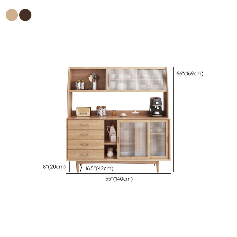 Moderno tavolo a buffet in legno in legno in pino a 4 cassetti con porta di vetro