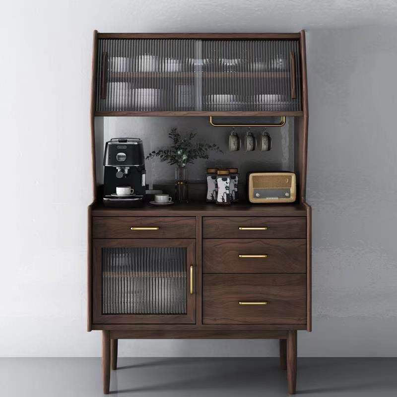 Pine Solid Wood Sideboard Cabinet Adjustable Shelving 4-drawer Server with Glass Door Clearhalo 'buffet_sideboard' 'Buffets & Sideboards' 'furn' 'furn_buffet_sideboard' 'Furniture' 'Kitchen & Dining Furniture' 6295564