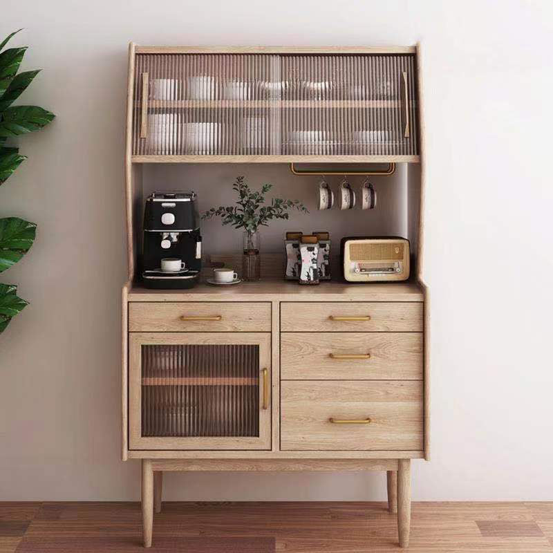 Pine Solid Wood Sideboard Cabinet Adjustable Shelving 4-drawer Server with Glass Door Natural Clearhalo 'buffet_sideboard' 'Buffets & Sideboards' 'furn' 'furn_buffet_sideboard' 'Furniture' 'Kitchen & Dining Furniture' 6295566