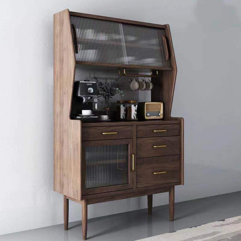 Pine Solid Wood Sideboard Cabinet Adjustable Shelving 4-drawer Server with Glass Door Clearhalo 'buffet_sideboard' 'Buffets & Sideboards' 'furn' 'furn_buffet_sideboard' 'Furniture' 'Kitchen & Dining Furniture' 6295567