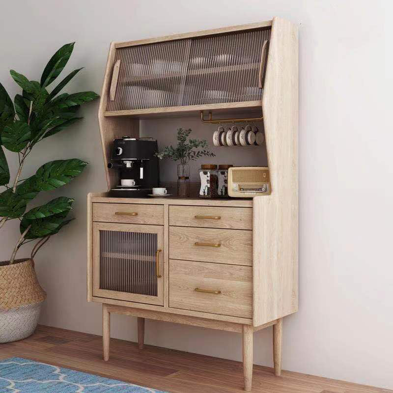 Pine Solid Wood Sideboard Cabinet Adjustable Shelving 4-drawer Server with Glass Door Clearhalo 'buffet_sideboard' 'Buffets & Sideboards' 'furn' 'furn_buffet_sideboard' 'Furniture' 'Kitchen & Dining Furniture' 6295569