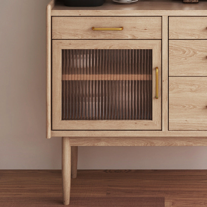 Pine Solid Wood Sideboard Cabinet Adjustable Shelving 4-drawer Server with Glass Door Clearhalo 'buffet_sideboard' 'Buffets & Sideboards' 'furn' 'furn_buffet_sideboard' 'Furniture' 'Kitchen & Dining Furniture' 6295573