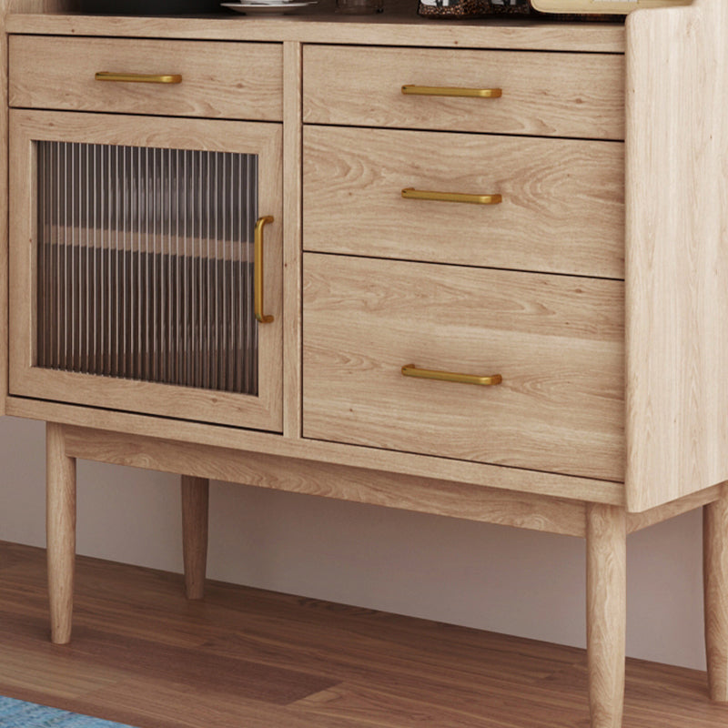 Pine Solid Wood Sideboard Cabinet Adjustable Shelving 4-drawer Server with Glass Door Clearhalo 'buffet_sideboard' 'Buffets & Sideboards' 'furn' 'furn_buffet_sideboard' 'Furniture' 'Kitchen & Dining Furniture' 6295574