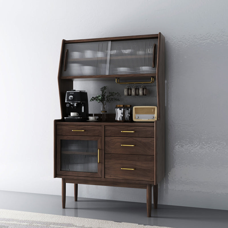 Pine Solid Wood Sideboard Cabinet Adjustable Shelving 4-drawer Server with Glass Door Clearhalo 'buffet_sideboard' 'Buffets & Sideboards' 'furn' 'furn_buffet_sideboard' 'Furniture' 'Kitchen & Dining Furniture' 6295575