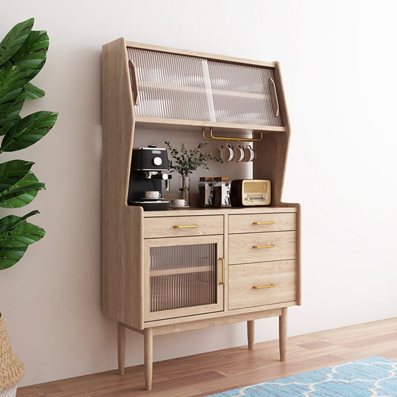 Pine Solid Wood Sideboard Cabinet Adjustable Shelving 4-drawer Server with Glass Door Clearhalo 'buffet_sideboard' 'Buffets & Sideboards' 'furn' 'furn_buffet_sideboard' 'Furniture' 'Kitchen & Dining Furniture' 6295576