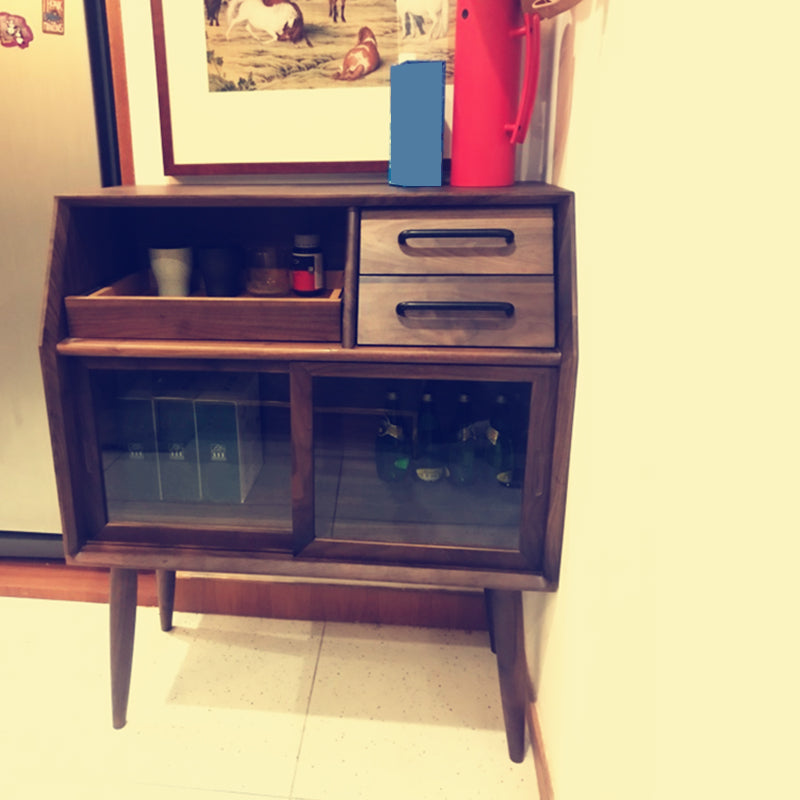 Server da pranzo per porte scorrevoli Credenza in legno massiccio di pino con porta di vetro