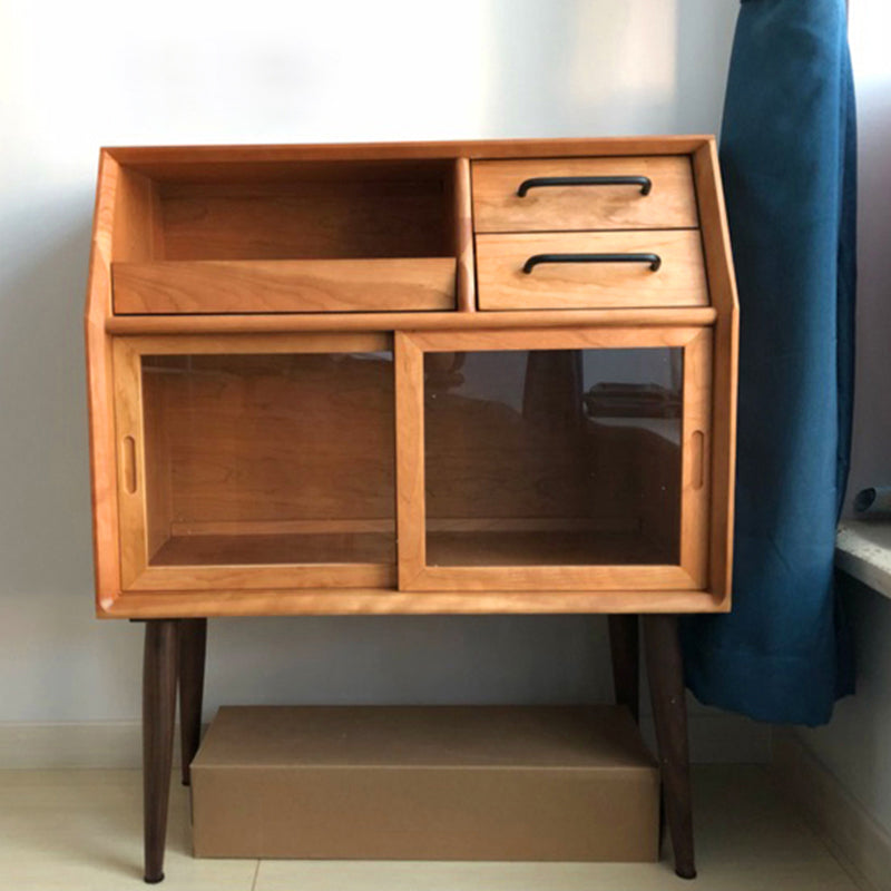 Server da pranzo per porte scorrevoli Credenza in legno massiccio di pino con porta di vetro
