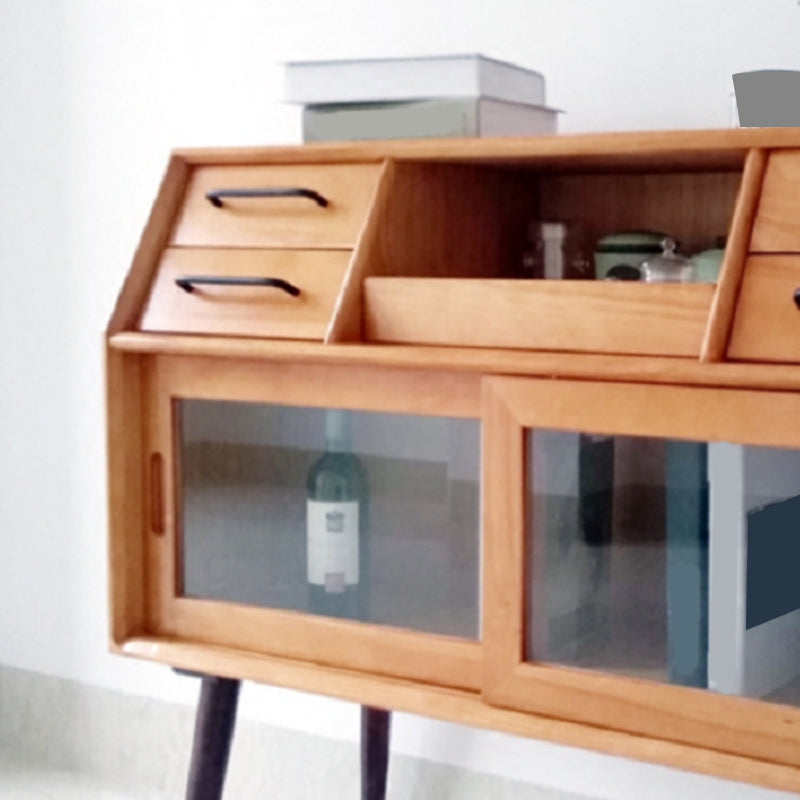 Server da pranzo per porte scorrevoli Credenza in legno massiccio di pino con porta di vetro