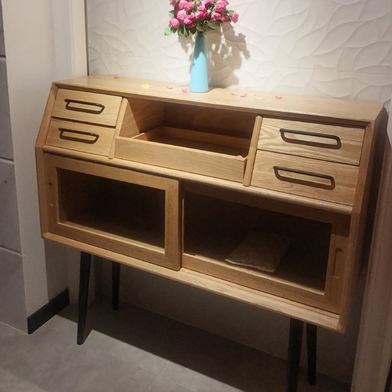 Server da pranzo per porte scorrevoli Credenza in legno massiccio di pino con porta di vetro