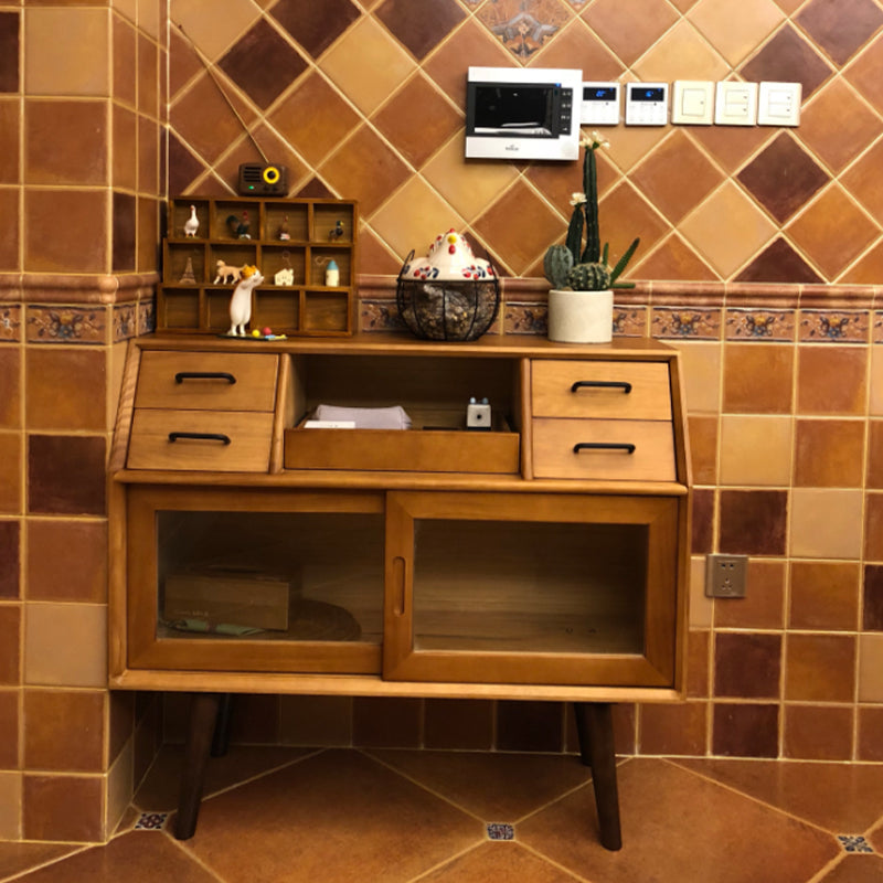 Server da pranzo per porte scorrevoli Credenza in legno massiccio di pino con porta di vetro