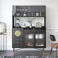Black Glam Buffet Sideboard Doors Cabinets Drawers Dining Buffet 51"L x 16"W x 73"H Black Clearhalo 'buffet_sideboard' 'Buffets & Sideboards' 'furn' 'furn_buffet_sideboard' 'Furniture' 'Kitchen & Dining Furniture' 6295643