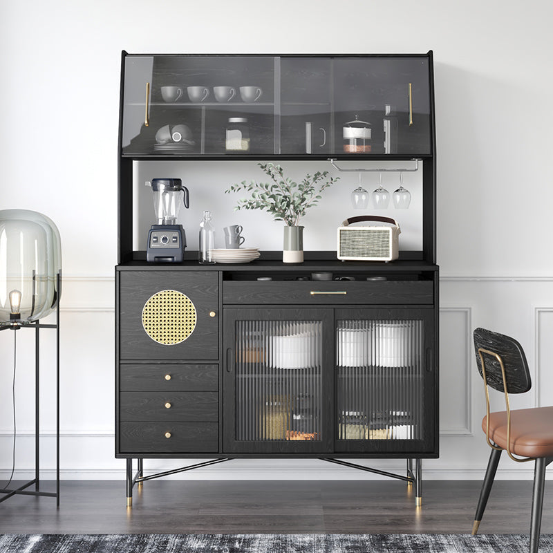 Black Glam Buffet Sideboard Doors Cabinets Drawers Dining Buffet 51"L x 16"W x 73"H Black Clearhalo 'buffet_sideboard' 'Buffets & Sideboards' 'furn' 'furn_buffet_sideboard' 'Furniture' 'Kitchen & Dining Furniture' 6295643