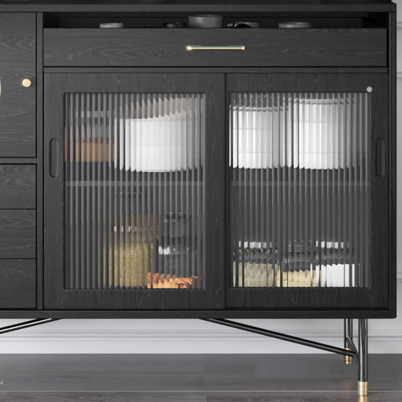 Black Glam Buffet Sideboard Doors Cabinets Drawers Dining Buffet Clearhalo 'buffet_sideboard' 'Buffets & Sideboards' 'furn' 'furn_buffet_sideboard' 'Furniture' 'Kitchen & Dining Furniture' 6295652