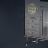 Black Glam Buffet Sideboard Doors Cabinets Drawers Dining Buffet Clearhalo 'buffet_sideboard' 'Buffets & Sideboards' 'furn' 'furn_buffet_sideboard' 'Furniture' 'Kitchen & Dining Furniture' 6295653