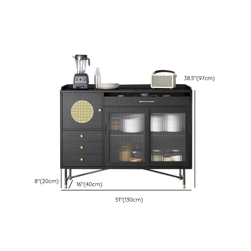 Black Glam Buffet Sideboard Doors Cabinets Drawers Dining Buffet Clearhalo 'buffet_sideboard' 'Buffets & Sideboards' 'furn' 'furn_buffet_sideboard' 'Furniture' 'Kitchen & Dining Furniture' 6295656