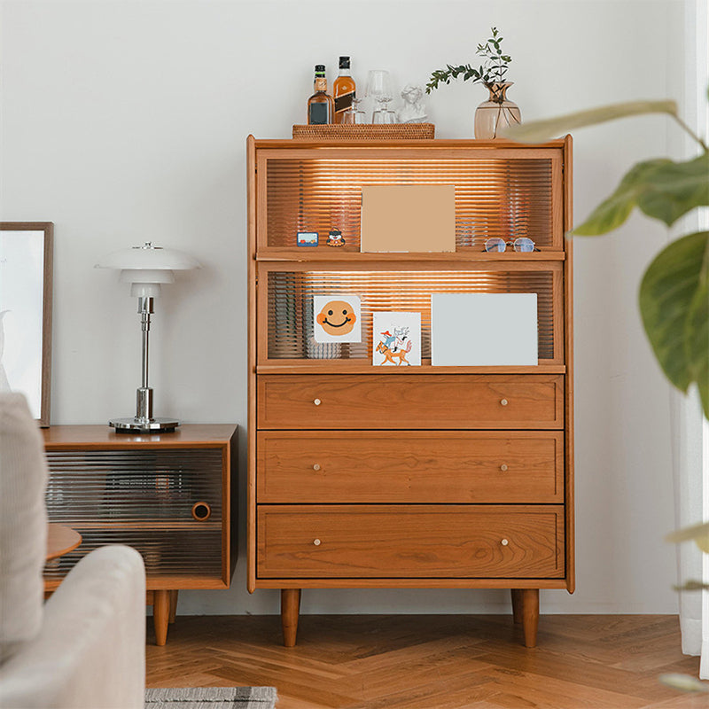 Wooden Home Side Board 49.5"H Farmhouse Style Rectangular Sideboard with Drawers Cherry Wood With Light Clearhalo 'buffet_sideboard' 'Buffets & Sideboards' 'furn' 'furn_buffet_sideboard' 'Furniture' 'Kitchen & Dining Furniture' 6295765