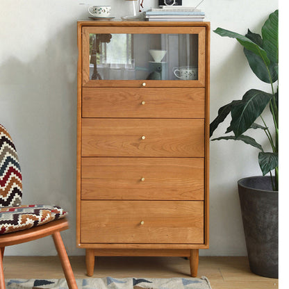 Modern Wooden Storage Sideboard Home Rectangle Side Board with Glass Door