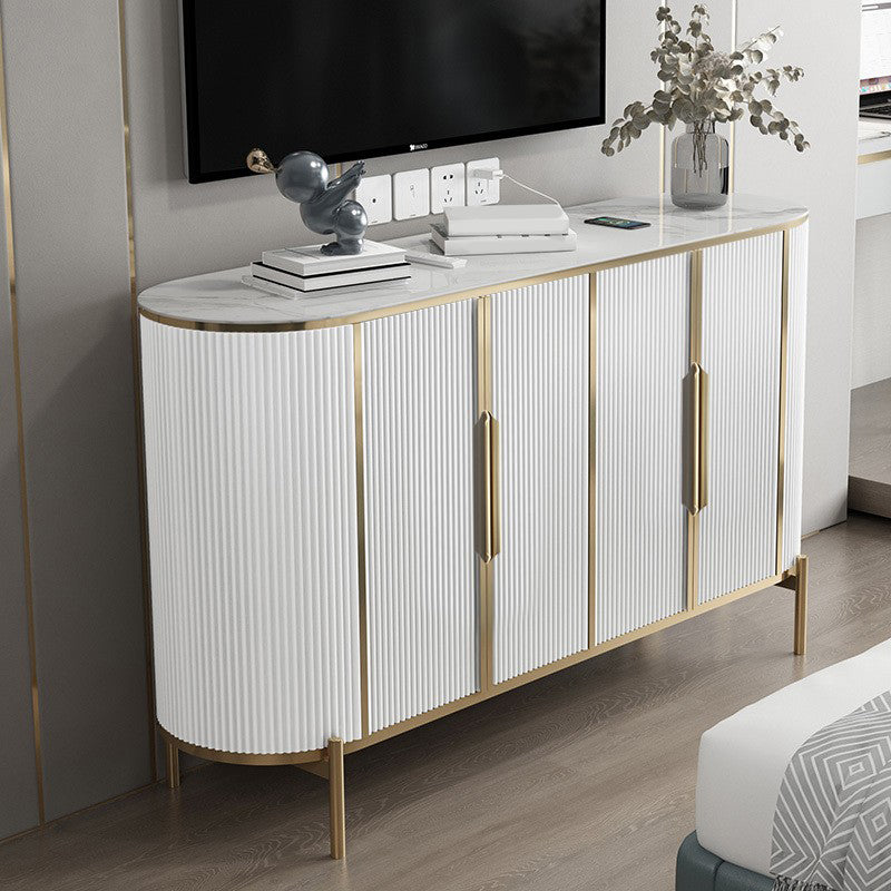 Slate Home Sideboard Glam Style Oval Top Side Board with Door 59"L x 16"W x 33"H White Clearhalo 'buffet_sideboard' 'Buffets & Sideboards' 'furn' 'furn_buffet_sideboard' 'Furniture' 'Kitchen & Dining Furniture' 6295920