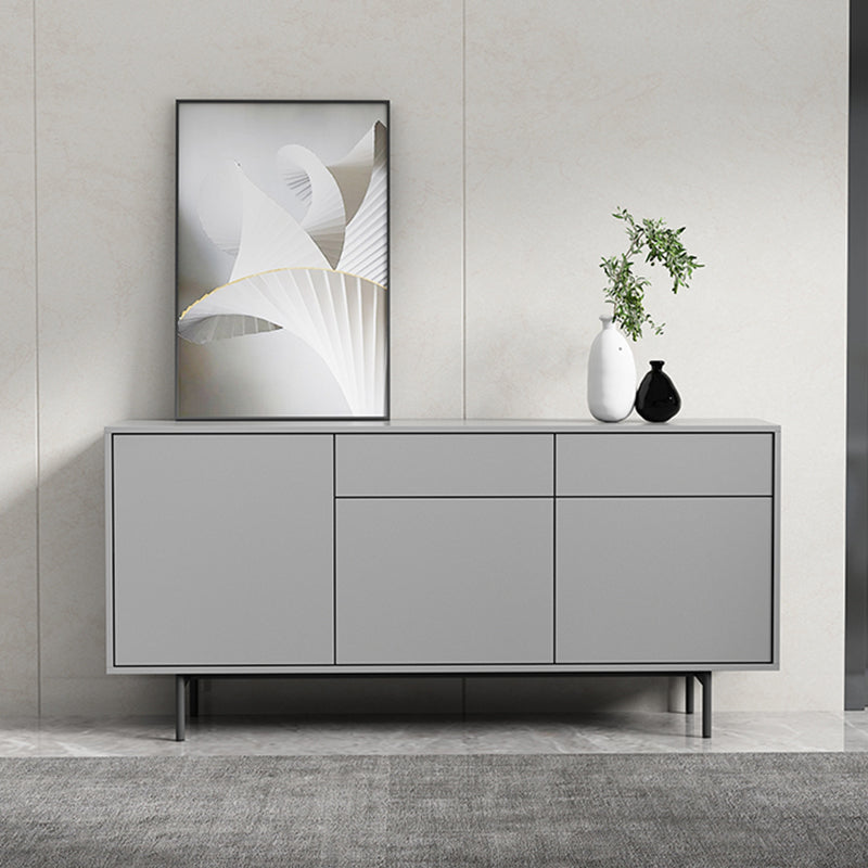 Modern Wooden Storage Sideboard Rectangle Sideboard Cabinet with Drawers and Doors 59"L x 14"W x 28"H Grey Clearhalo 'buffet_sideboard' 'Buffets & Sideboards' 'furn' 'furn_buffet_sideboard' 'Furniture' 'Kitchen & Dining Furniture' 6296152