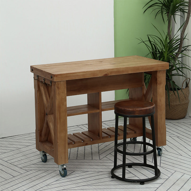 Farmhouse Pine Kitchen Island Cucina rimovibile con cassetto e scaffali
