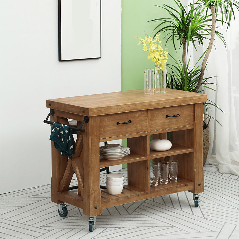 Farmhouse Pine Kitchen Island Cucina rimovibile con cassetto e scaffali