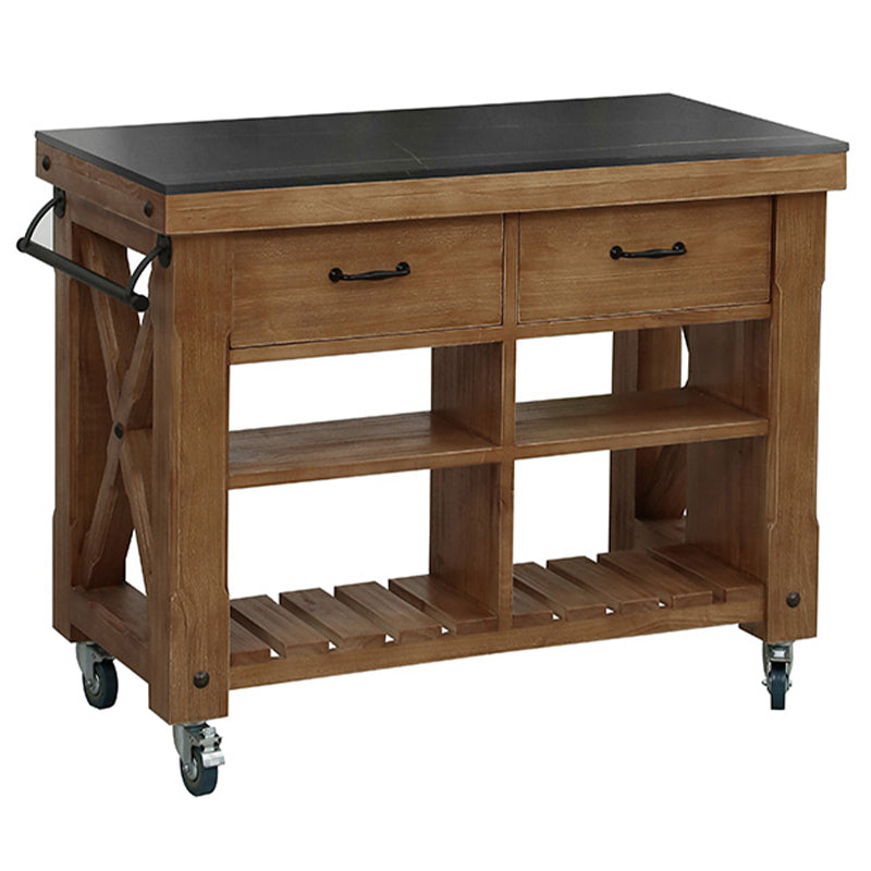 Farmhouse Pine Kitchen Island Cucina rimovibile con cassetto e scaffali