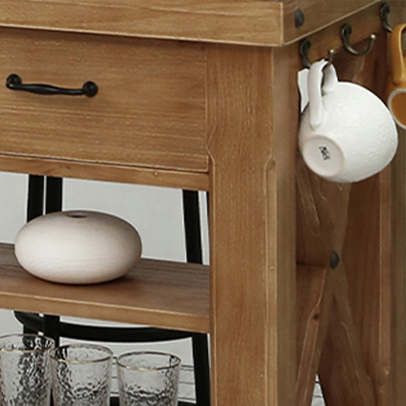 Farmhouse Pine Kitchen Island Cucina rimovibile con cassetto e scaffali