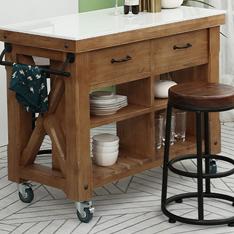 Farmhouse Pine Kitchen Island Cucina rimovibile con cassetto e scaffali
