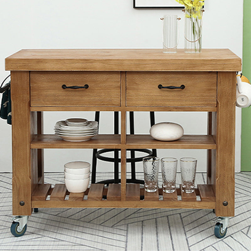 Farmhouse Pine Kitchen Island Cucina rimovibile con cassetto e scaffali