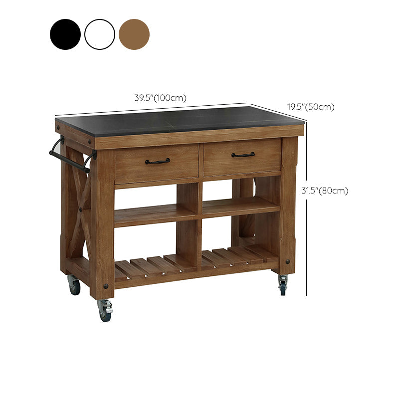 Farmhouse Pine Kitchen Island Cucina rimovibile con cassetto e scaffali