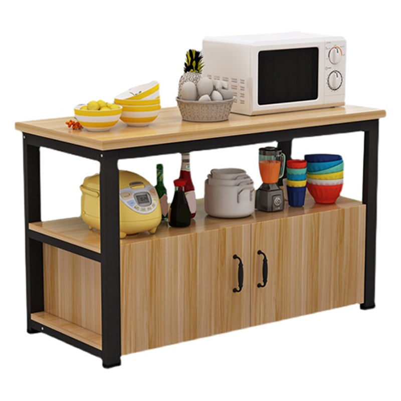 MDF y mesa de cocina de acero con gabinetes de almacenamiento carro de cocina con base negra/blanca