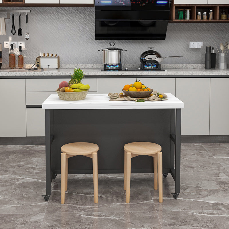 Carrello del carrello in cucina rotolante con top marmo/pietra e carrello da cucina a base di ferro in nero