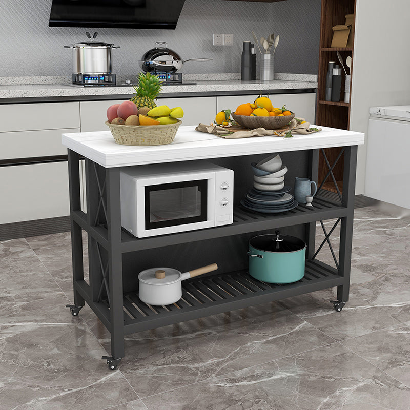 Carrello del carrello in cucina rotolante con top marmo/pietra e carrello da cucina a base di ferro in nero