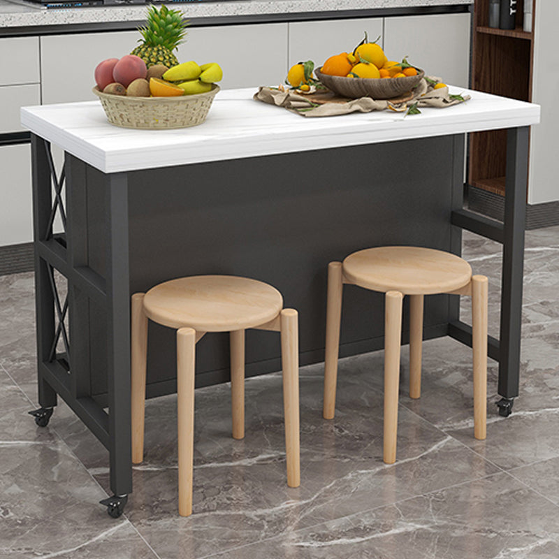 Carrello del carrello in cucina rotolante con top marmo/pietra e carrello da cucina a base di ferro in nero