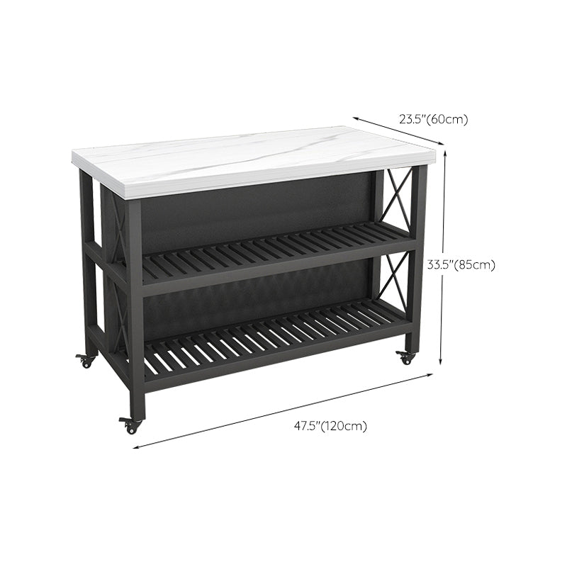 Carrello del carrello in cucina rotolante con top marmo/pietra e carrello da cucina a base di ferro in nero