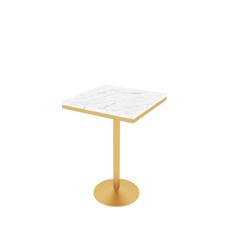 Glam Bar Table in Metal Pedestal Faux Marble Top Bar Dining Table for Small Places 21.7"L x 21.7"W x 29.5"H White Square Clearhalo 'Bar Furniture' 'Bar Tables' 'bar_tables' 'furn' 'furn_bar_tables' 'Furniture' 'Kitchen & Dining Furniture' 6296979