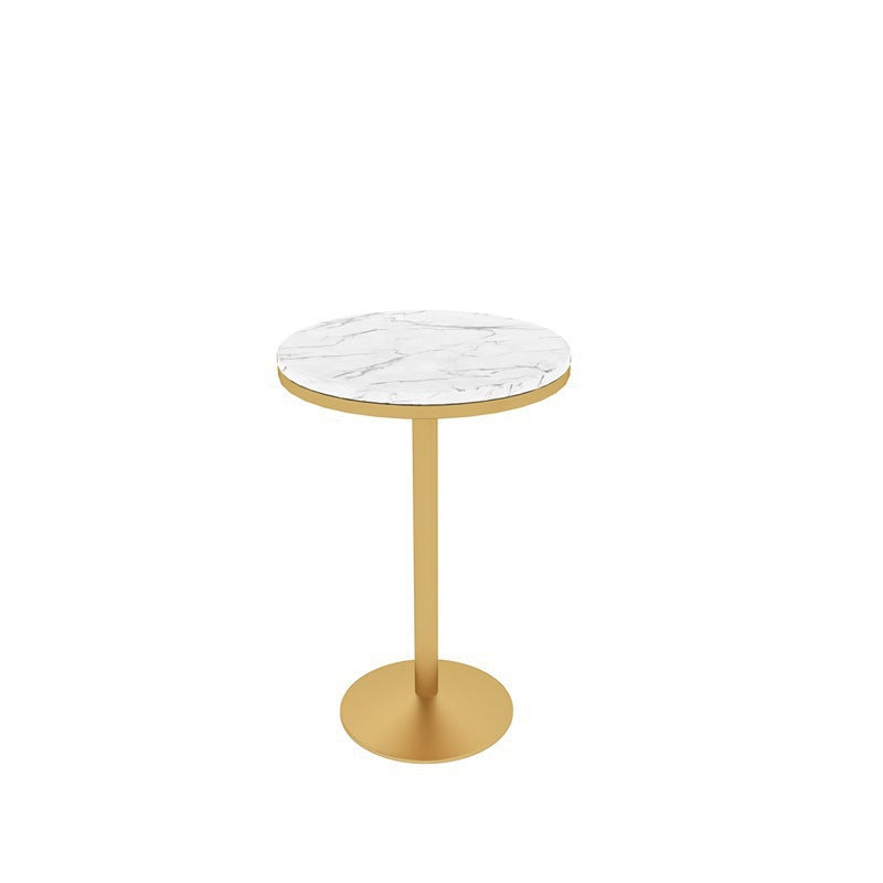 Glam Bar Table in Metal Pedestal Faux Marble Top Bar Dining Table for Small Places 21.7"L x 21.7"W x 29.5"H White Round Clearhalo 'Bar Furniture' 'Bar Tables' 'bar_tables' 'furn' 'furn_bar_tables' 'Furniture' 'Kitchen & Dining Furniture' 6296981