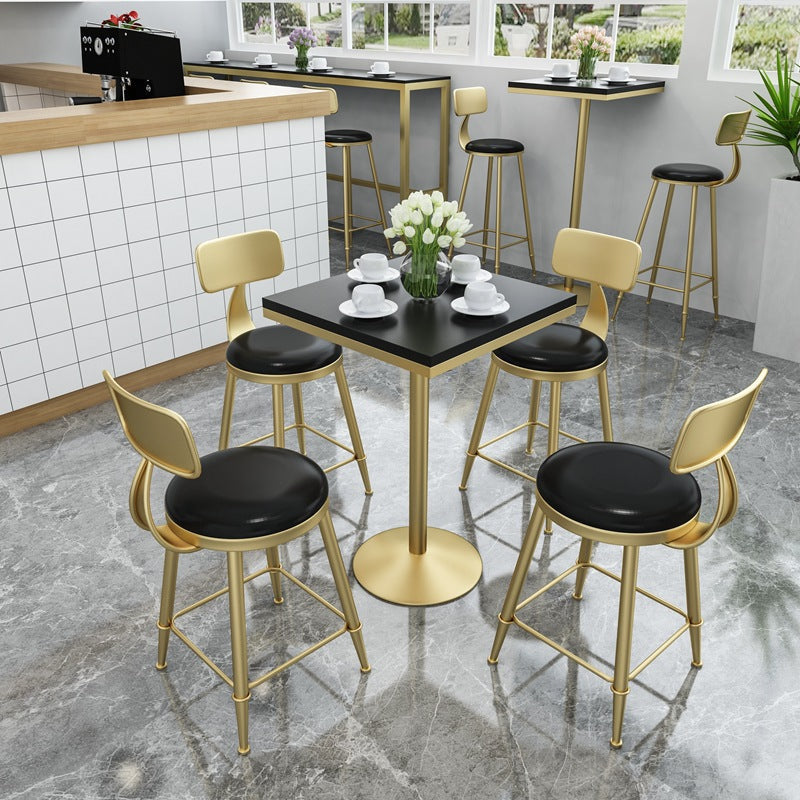 Glam Bar Table in Metal Pedestal Faux Marble Top Bar Dining Table for Small Places Clearhalo 'Bar Furniture' 'Bar Tables' 'bar_tables' 'furn' 'furn_bar_tables' 'Furniture' 'Kitchen & Dining Furniture' 6296988