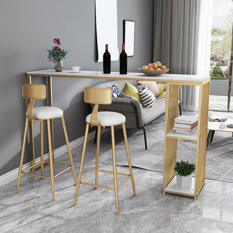 Industrial Bar Table Bar Height Rectangle Pub Table for Indoor 63"L x 15.7"W x 41.3"H White-Gold Without Chairs Clearhalo 'Bar Furniture' 'Bar Tables' 'bar_tables' 'furn' 'furn_bar_tables' 'Furniture' 'Kitchen & Dining Furniture' 6296998