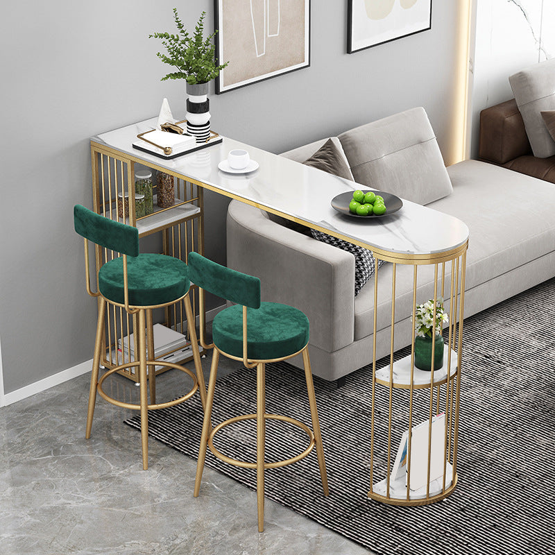 Modern Sintered Stone Bar Table Metal Base Dining Table with Storage Shelves Gold White Clearhalo 'Bar Furniture' 'Bar Tables' 'bar_tables' 'furn' 'furn_bar_tables' 'Furniture' 'Kitchen & Dining Furniture' 6297035