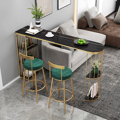 Modern Sintered Stone Bar Table Metal Base Dining Table with Storage Shelves Gold Black Clearhalo 'Bar Furniture' 'Bar Tables' 'bar_tables' 'furn' 'furn_bar_tables' 'Furniture' 'Kitchen & Dining Furniture' 6297036