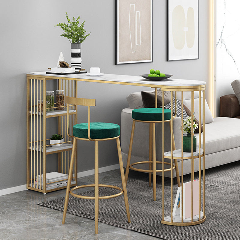 Modern Sintered Stone Bar Table Metal Base Dining Table with Storage Shelves 70.9"L x 15.7"W x 41.3"H Gold White Clearhalo 'Bar Furniture' 'Bar Tables' 'bar_tables' 'furn' 'furn_bar_tables' 'Furniture' 'Kitchen & Dining Furniture' 6297037