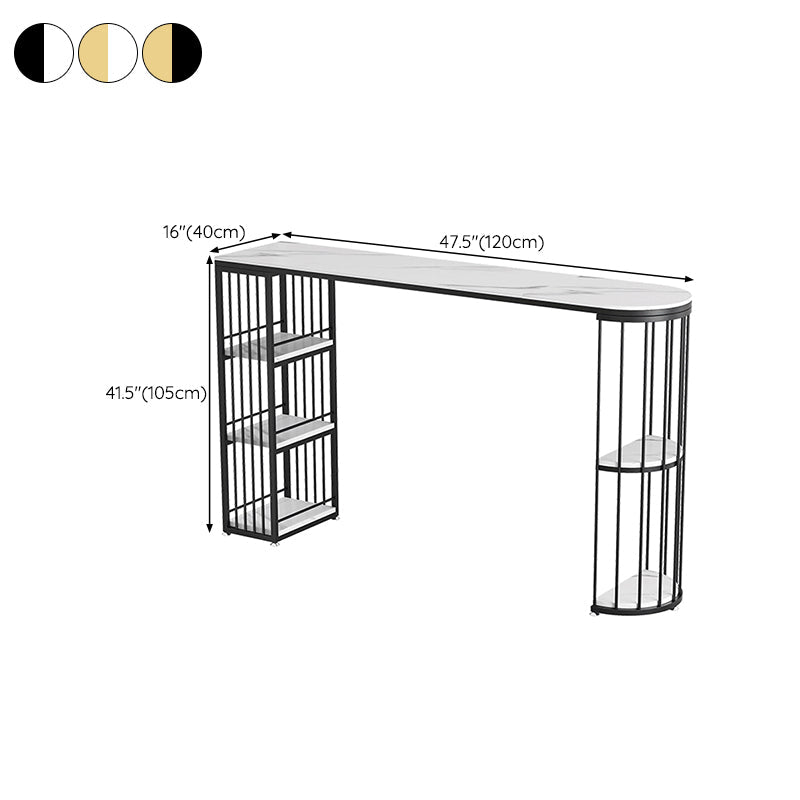 Modern Sintered Stone Bar Table Metal Base Dining Table with Storage Shelves Clearhalo 'Bar Furniture' 'Bar Tables' 'bar_tables' 'furn' 'furn_bar_tables' 'Furniture' 'Kitchen & Dining Furniture' 6297044
