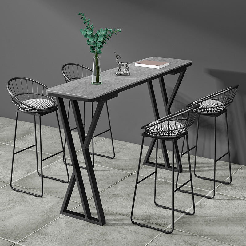 Table de Bar rectangulaire en pierre frittée, Base de traîneau, Table à manger pour cuisine et salon